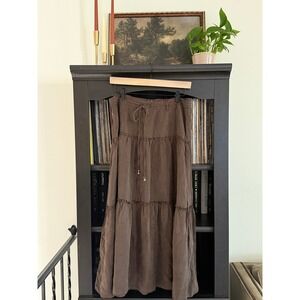 Eric Alexandre Silk Maxi Skirt Womens 38 Brown Tiered Boho Shell Charms